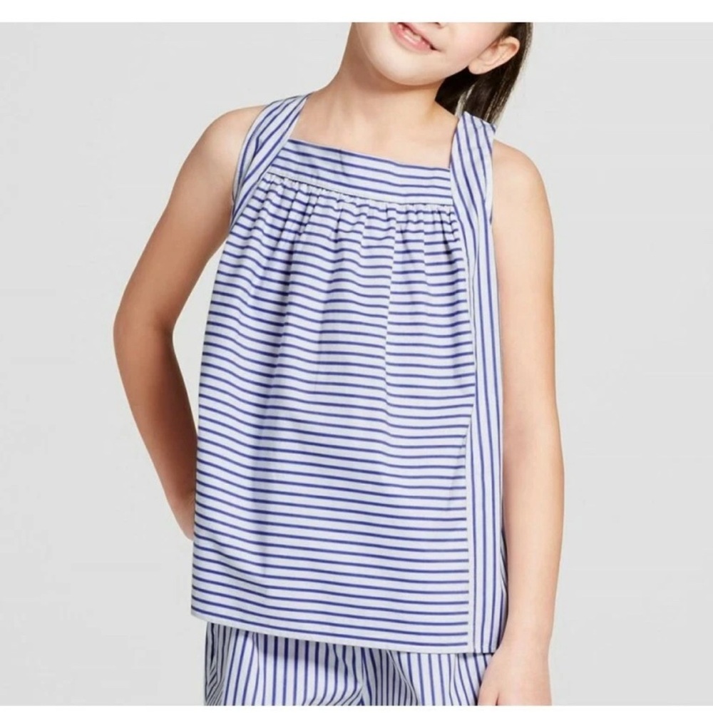 Victoria Beckham For Target Girls Sleeveless Stripe Poplin Tank Top Blue Size L